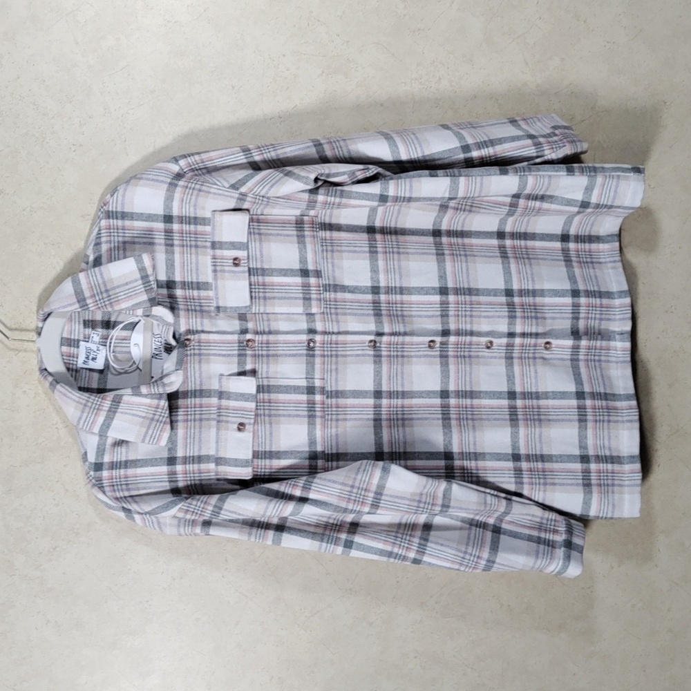 D162 Princess Polly cream plaid flannel Mila shirt 6 NWT